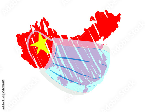 China Coronavirus protection's mask Vector illustration covid-19 virus pandemic malady ailment trouble infirmity sickness illness novel coronavirus 2019-nCoV. coronavirus outbreak concept. covid coron