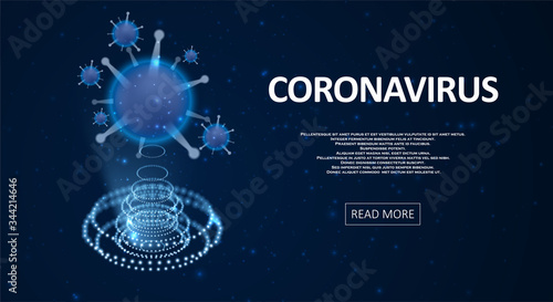 Hologram of coronavirus on a blue background