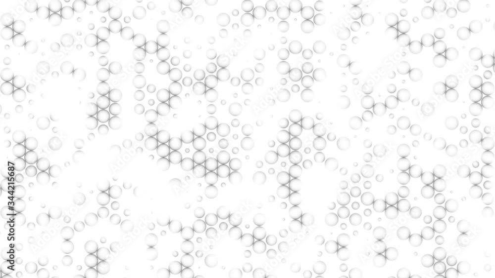 White frosted balls on a white background move slowly and fold the pattern like snowflakes. Seamless loop. White frosted balls on a white background move slowly and fold the pattern like snowflakes. Seamless loop.