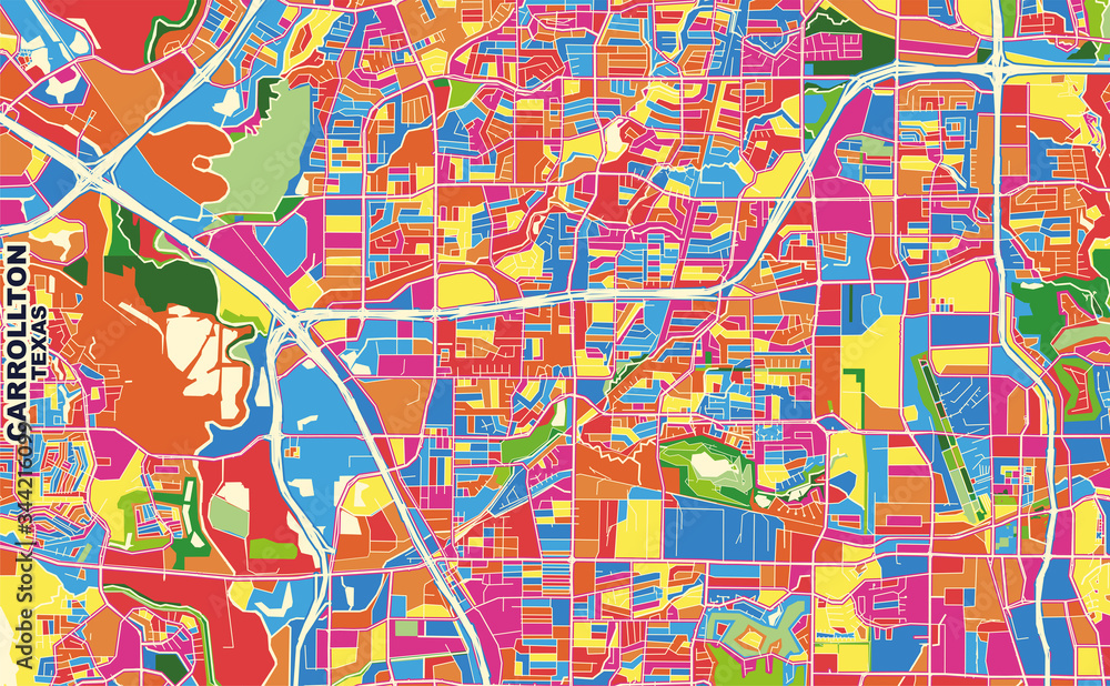 Carrollton, Texas, USA, colorful vector map