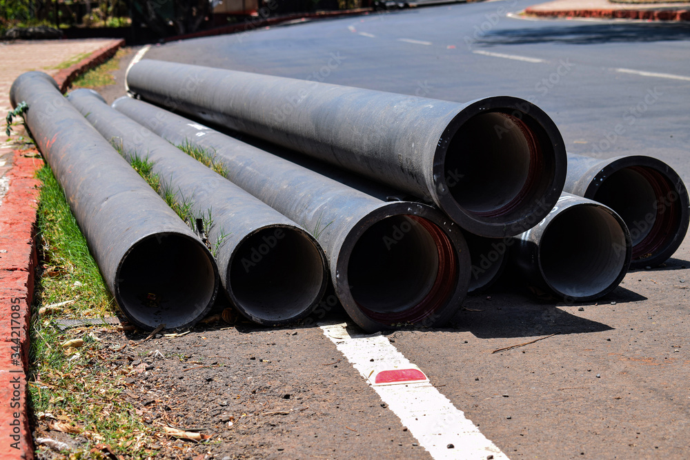 Close up of concrete pipe used in under ground derange construction