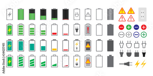 Battery and battery icon set photo