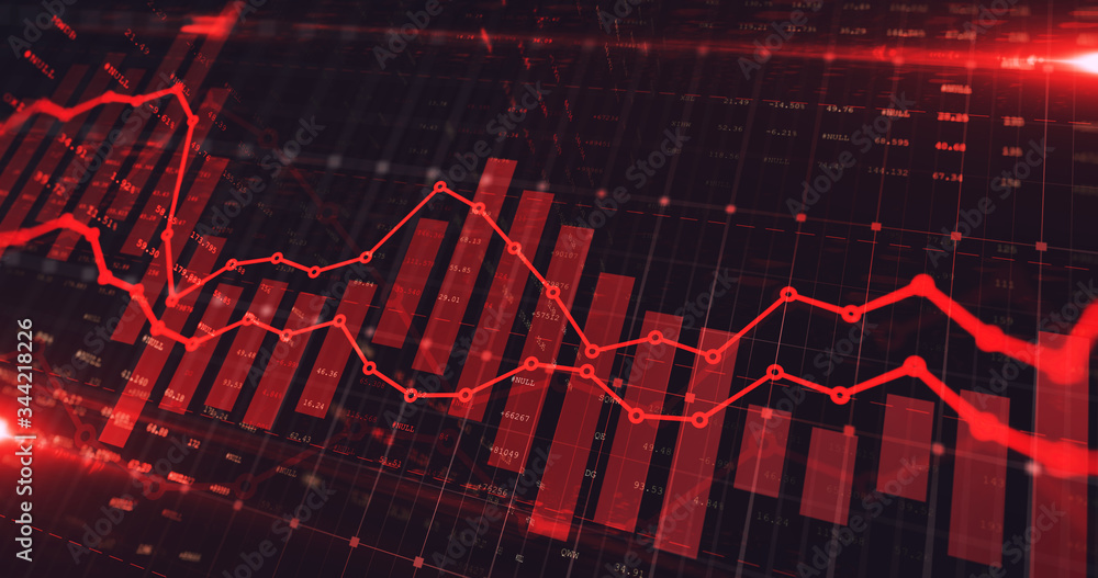 Stock market trading graph in red color as economy 3D illustration