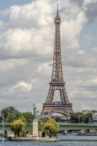 Statue of Liberty replica in paris, eiffel tower as background