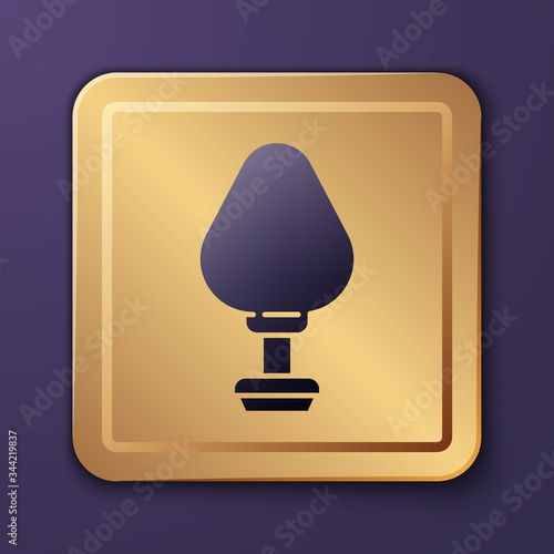 Purple Anal plug icon isolated on purple background. Butt plug sign. Fetish accessory. Sex toy for men and woman. Gold square button. Vector Illustration