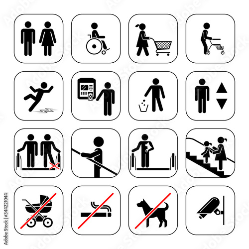 Airport, Shopping mall Icons set.  Vector pictogram icons set on white background.