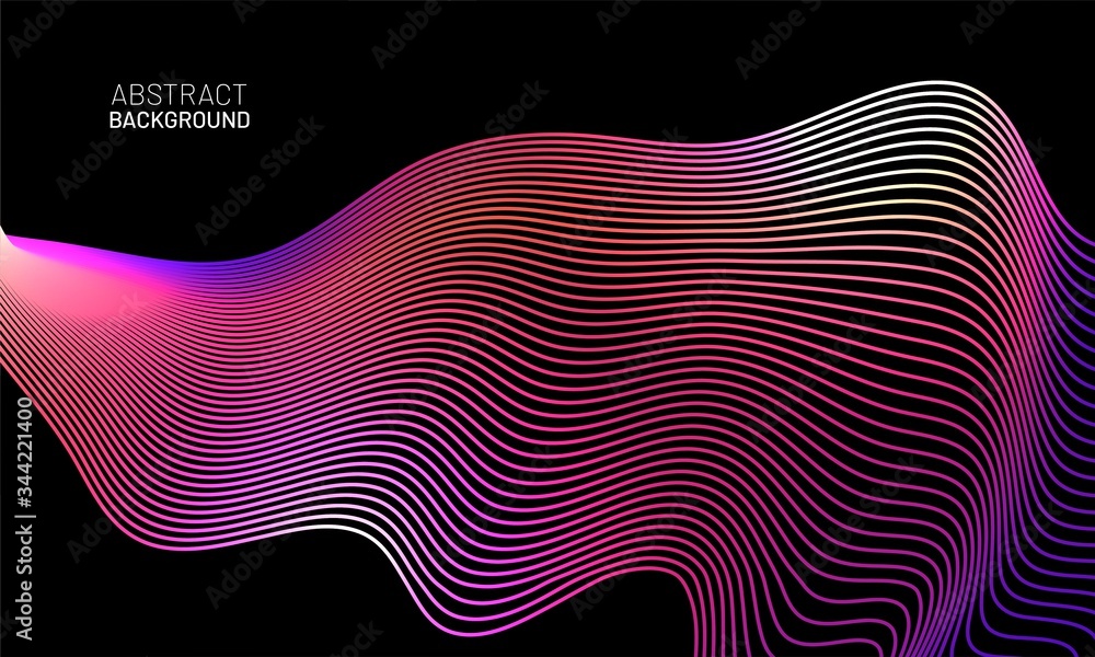 Colorful pink and purple glowing dynamic wavy line. Abstract light neon wave