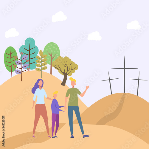 God's hands protect the planet. God gives people hope. The Bible, the word of God. Christianity. The number of believers is growing. Jesus Christ. Holy places. Bible study concept. Colorful vector