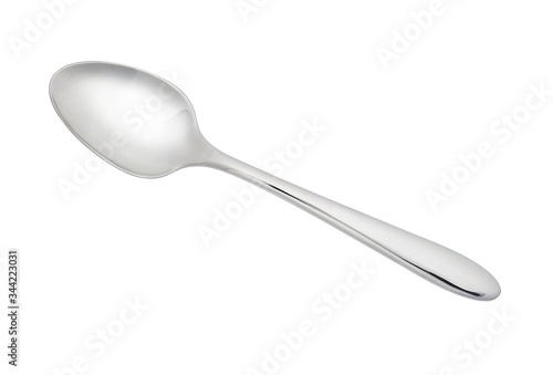 Satin metal spoon, isolated on a white background.