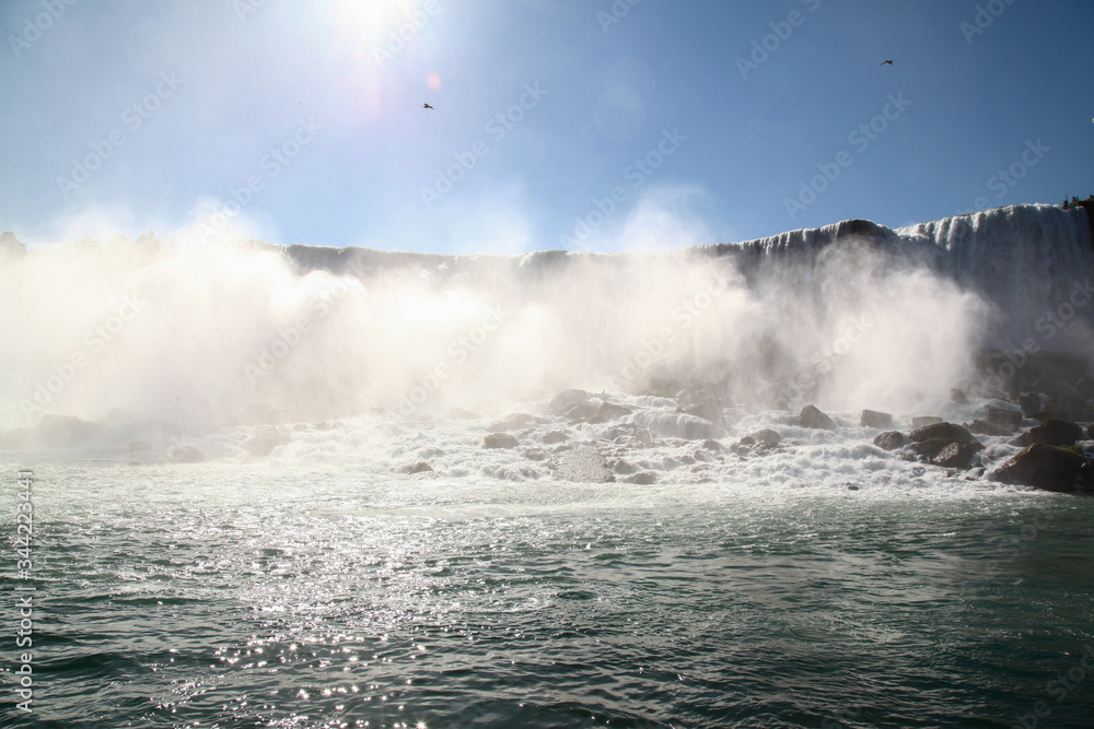 View of Landscape near center Niagara falls  From maid of the mist boat .