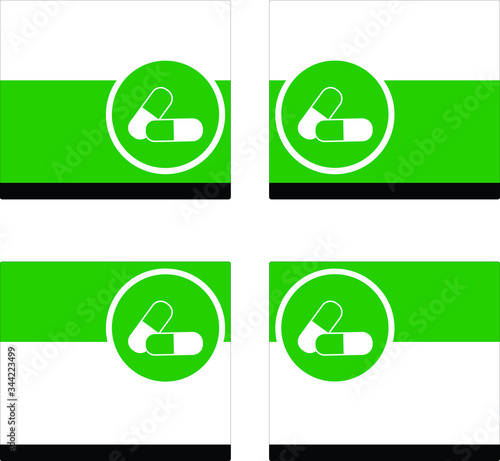 icon drugs on green white and black frame, icon pharmacy in right or left position, Must to do in the drugstore.