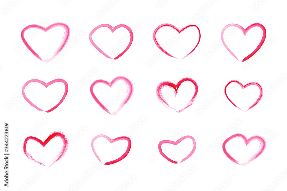 Set heart hand drawn icons isolated on white background. creative wallpaper and Valentine's day. Collection of hearts vector illustration