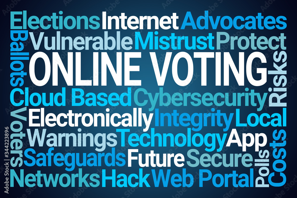 Online Voting Word Cloud on Blue Background
