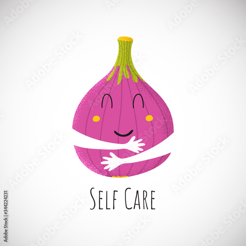 Self care cute fig character hug