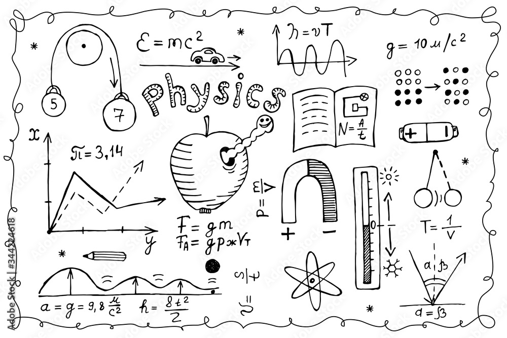 Symbols and signs for the school lesson physics, numbers, formulas ...