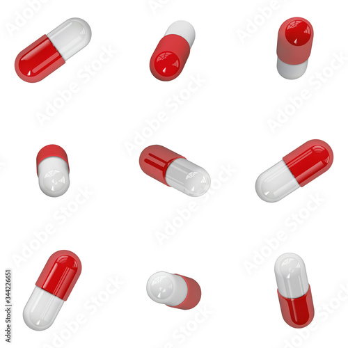 3d Realistic Red Medical Pills Icons, Set Closeup Capsules, Tablets in Different Positions