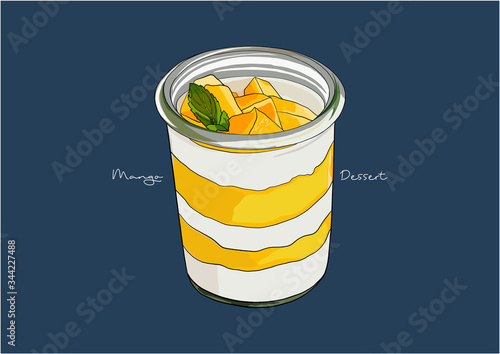 Vector Illustration of fresh Mango Pudding / Panna Cotta / Mango Dessert