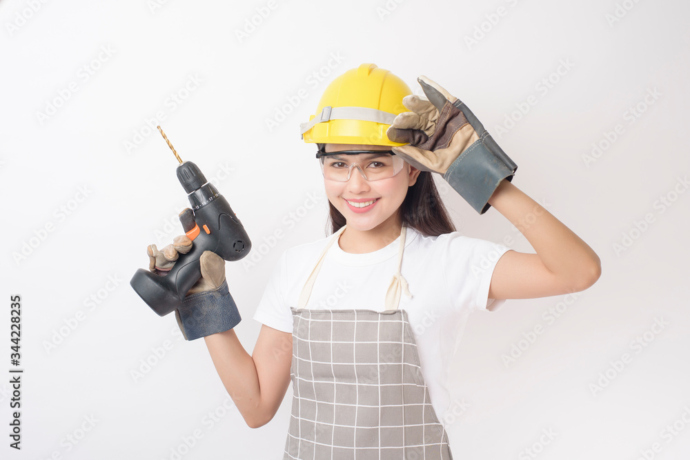 woman technician portrait on white background woman technician portrait on white background