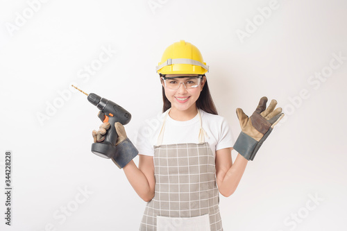 woman technician portrait on white background