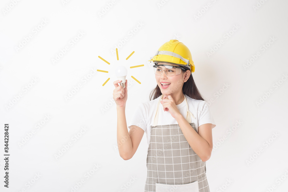 woman technician portrait on white background