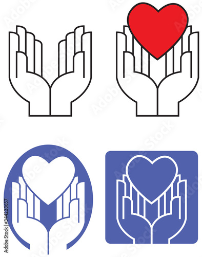 Loving hands and iconic heart graphic icons