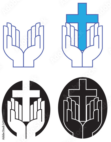 Worship Hands and Christian Cross graphic icons
