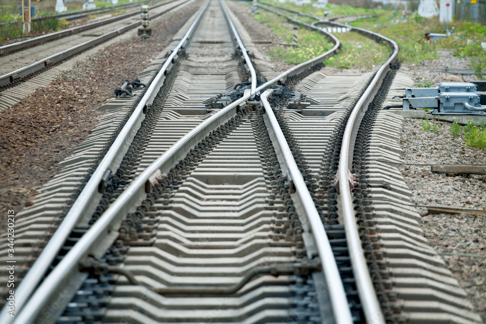 railway arrows close up with rail track elements railway arrows close up with rail track elements