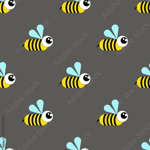 Wasp, bee, bumblebee seamless pattern on a gray background.Flat illustration.Cartoon style.Vector illustration. © Светлана Громак
