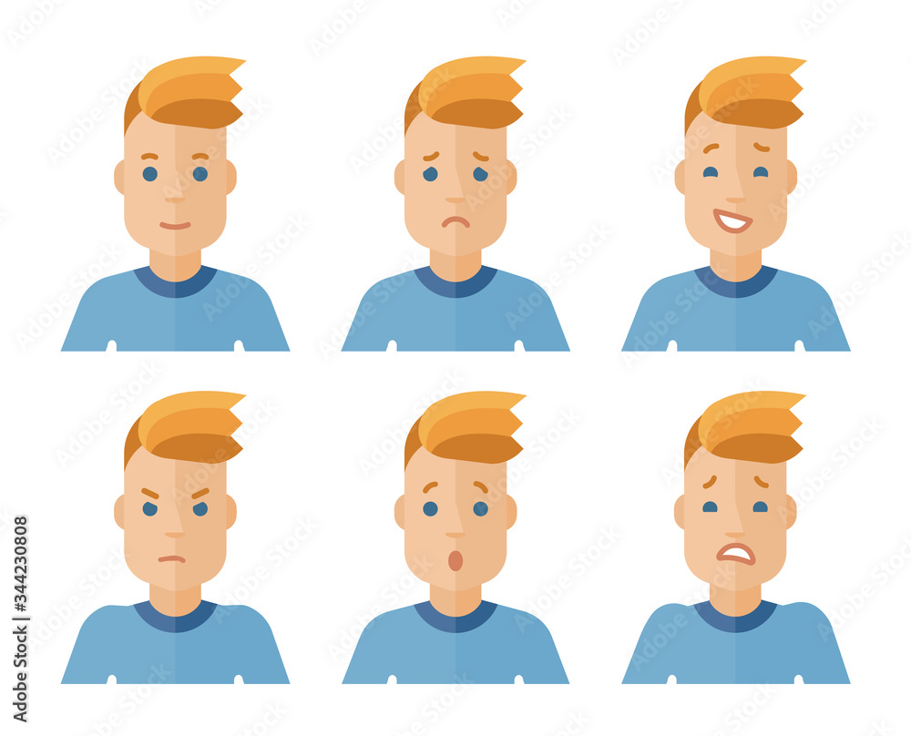 Vector set of male avatar icons with various face expression. Man with different kind of emotions. Vector set of male avatar icons with various face expression. Man with different kind of emotions.