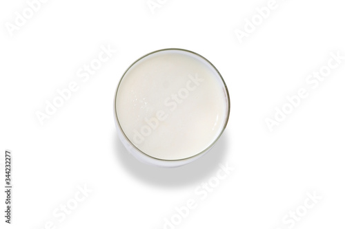 Top view of fresh milk in glass isolated on white background with clipping path.