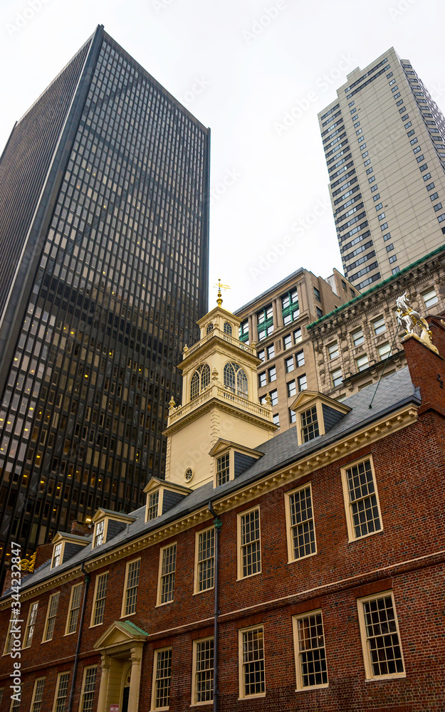 Old State House in Financial District in Boston reflex