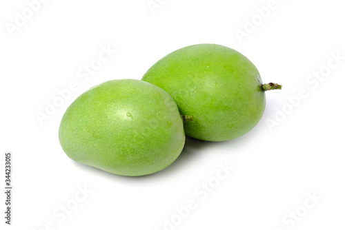 Fresh green mango fruit isolated on white background