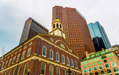 Faneuil Hall in Government Center at downtown Boston in USA reflex