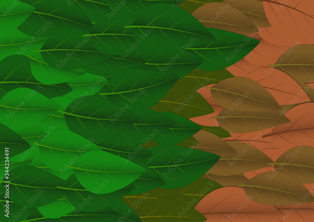 Vector : Green and brown leaves background