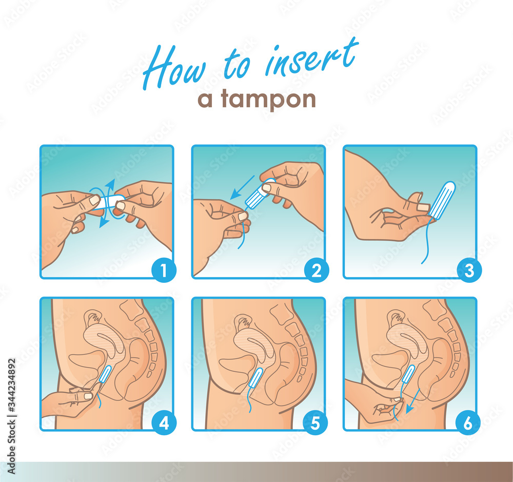 How to insert a tampon without applicator. Vector instruction how to using a tampon