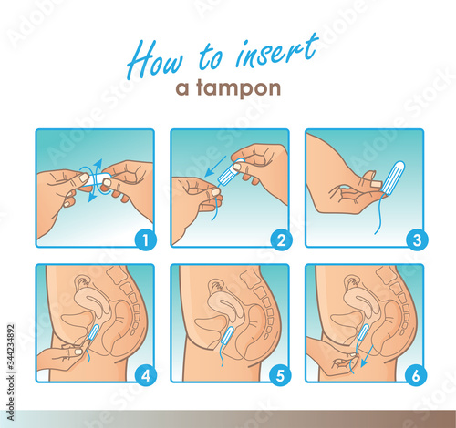 How to insert a tampon without applicator. Vector instruction how to using a tampon