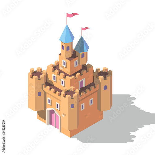 Vector isometric fantasy medieval castle. Game design fortress concept.