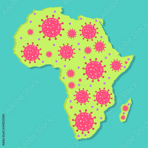 Viral epidemic in Africa. Map of Africa with virus. Coronavirus epidemic in african continent. Conceptual.