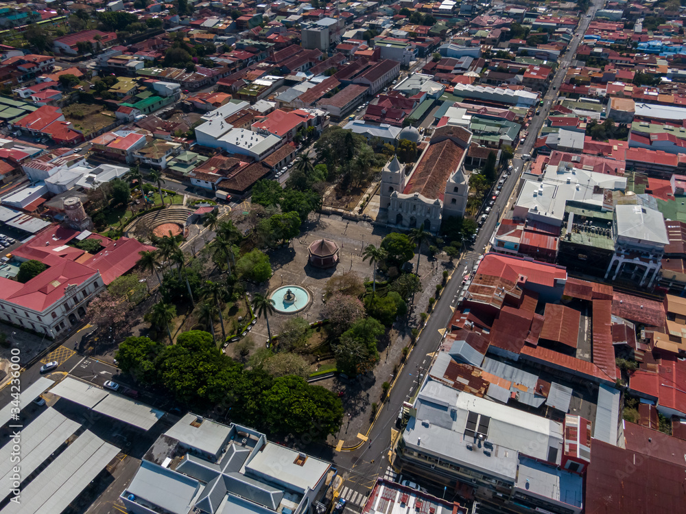 Beautiful aerial view of the empty streets  of Heredia - Costa Rica due to the corona virus Quarantine