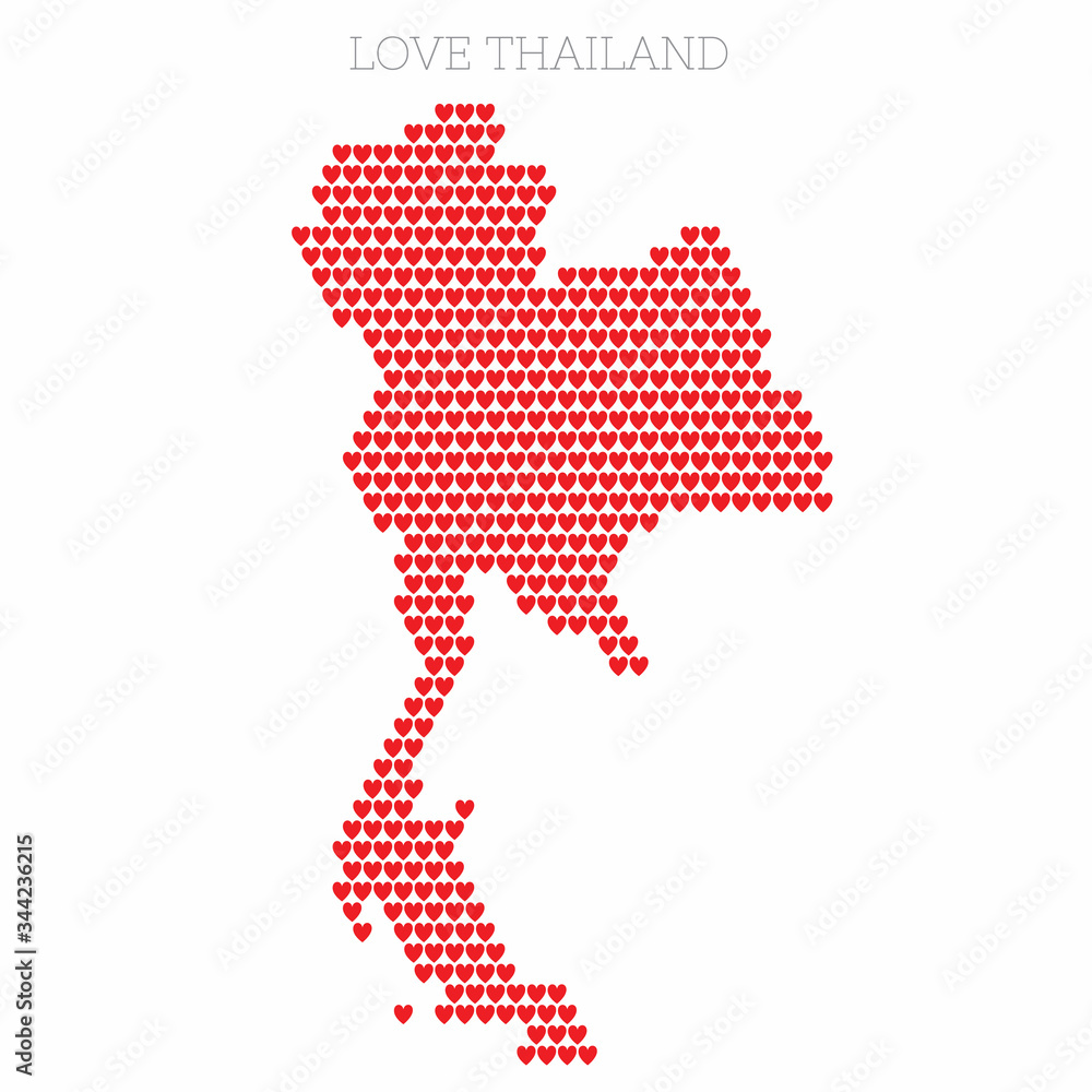 Thailand country map made from love heart halftone pattern
