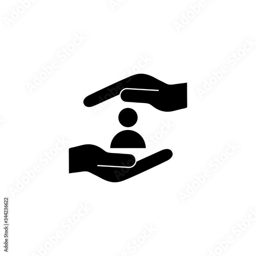Human black silhouette icon on the hands isolated on the white background.