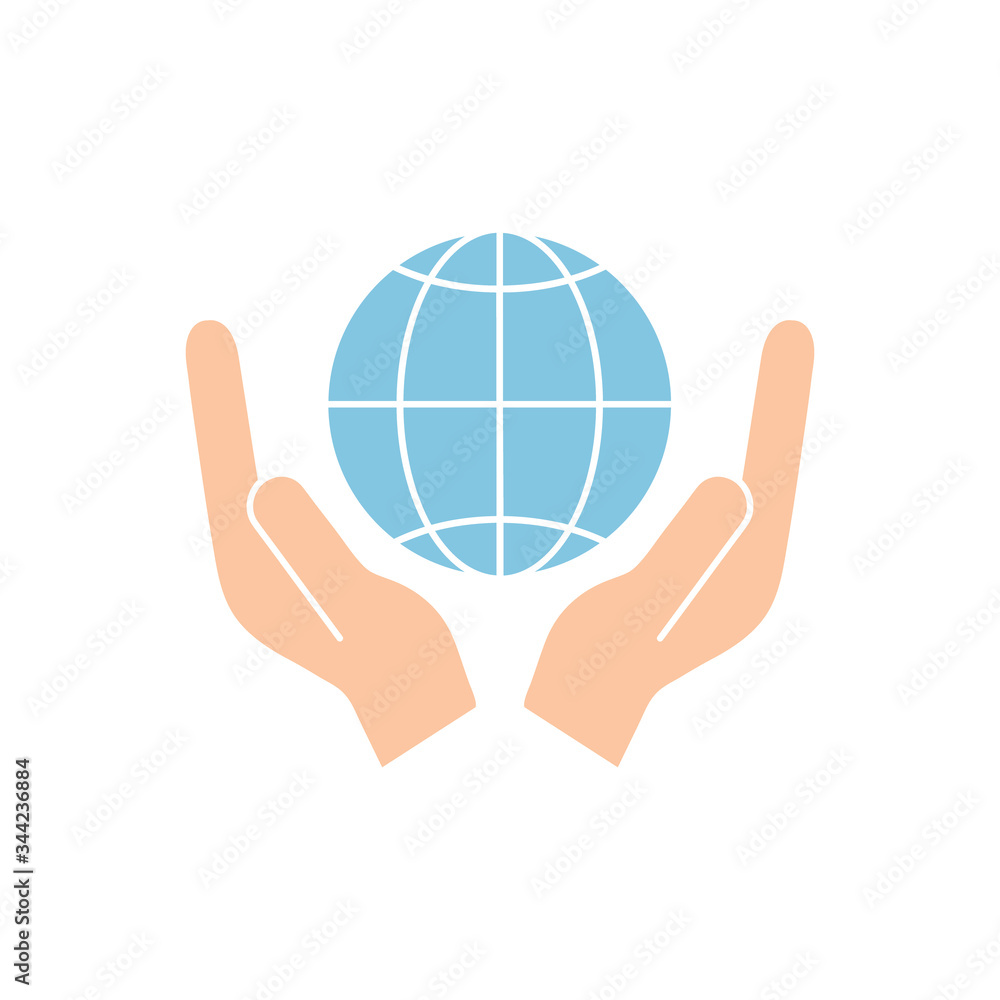Globe icon in human hands vector illustration isolated on white background. Globe icon in human hands vector illustration isolated on white background.