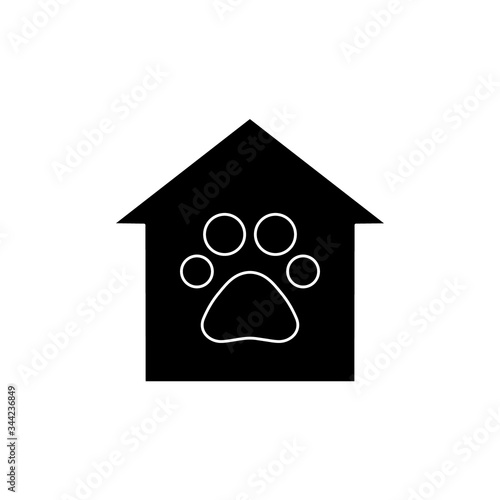 Animals help center black silhouette vector illustration isolated on white background. Footprint, trace in house. Voluntary, charity, donation icon.