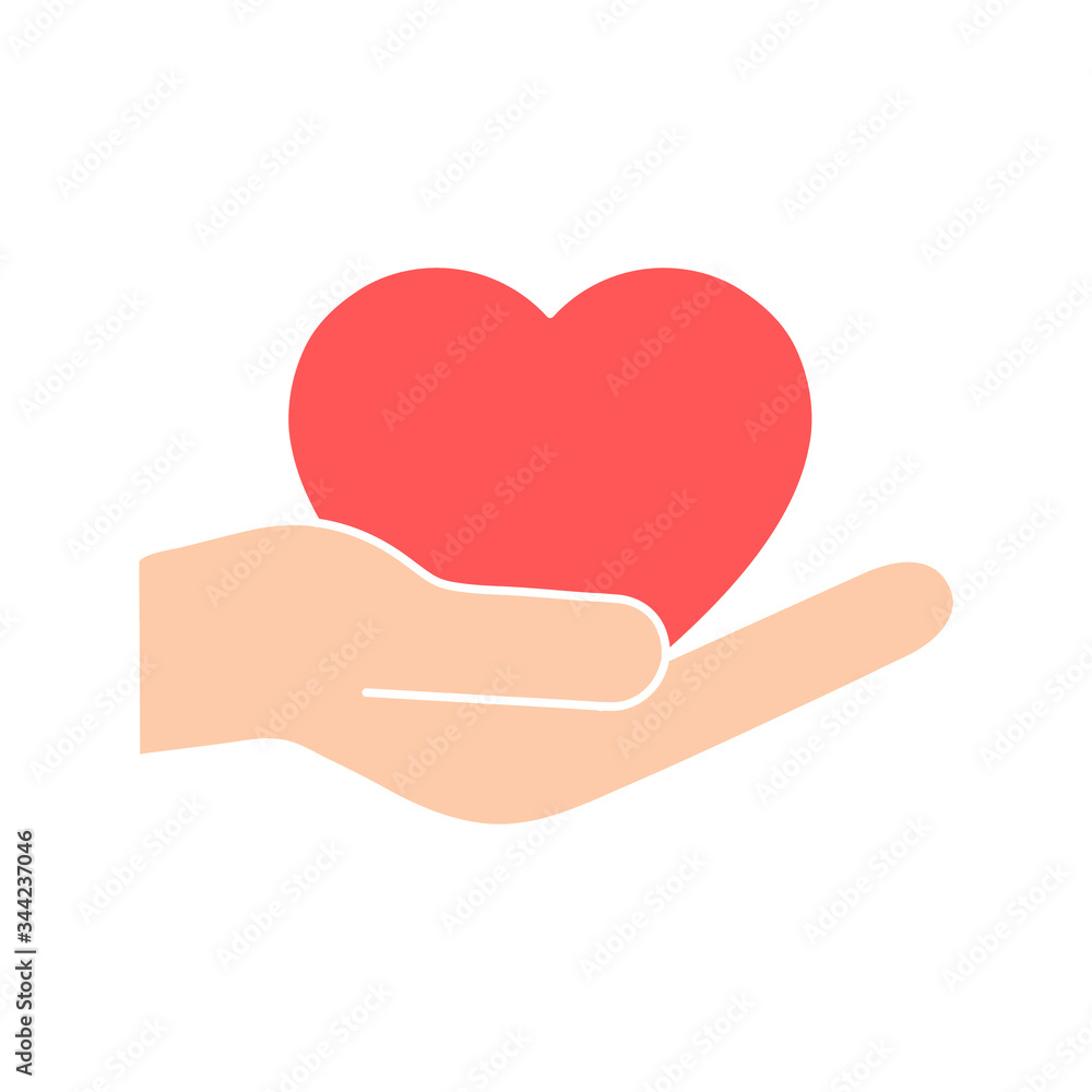 Heart icon on the hand colorful isolated on the white background. Voluntary, charity, donation symbol illustration. Heart icon on the hand colorful isolated on the white background. Voluntary, charity, donation symbol illustration.