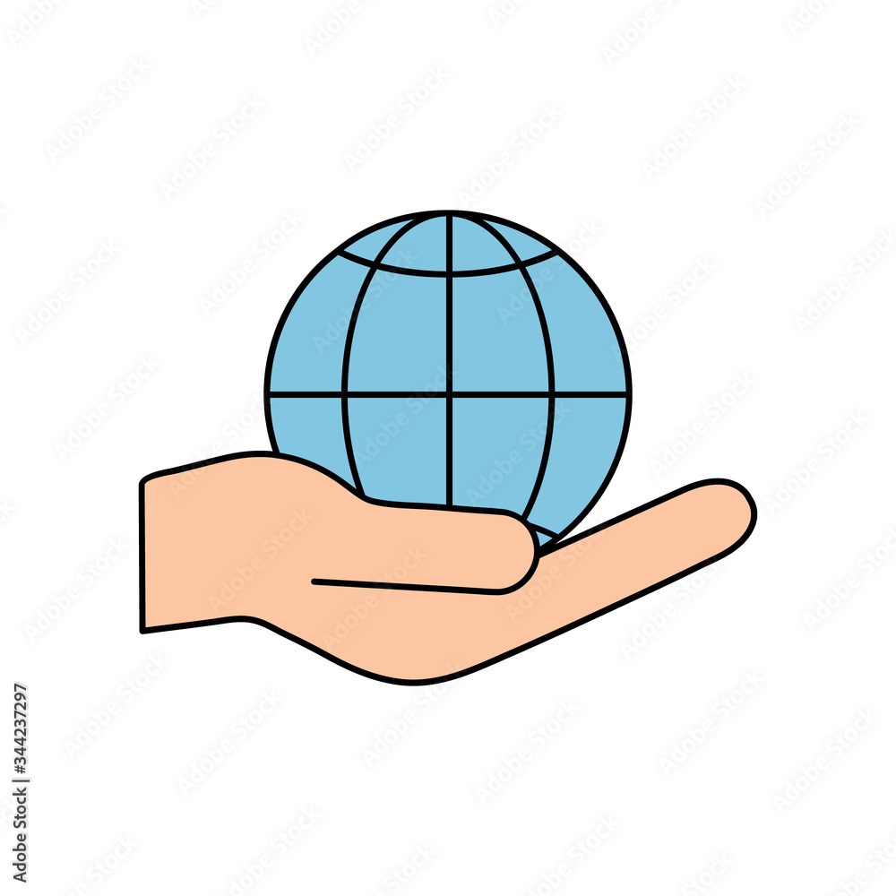 Globe icon in human hands vector illustration isolated on white background. Globe icon in human hands vector illustration isolated on white background.