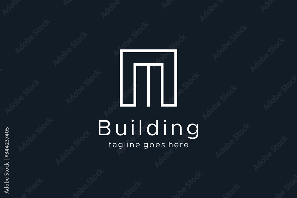 Initial Letter M Logo. Square Line Style isolated on Dark Blue Background. Usable for Business, Real Estate, Architecture, Construction and Building Logos. Flat Vector Logo Design Template Element.