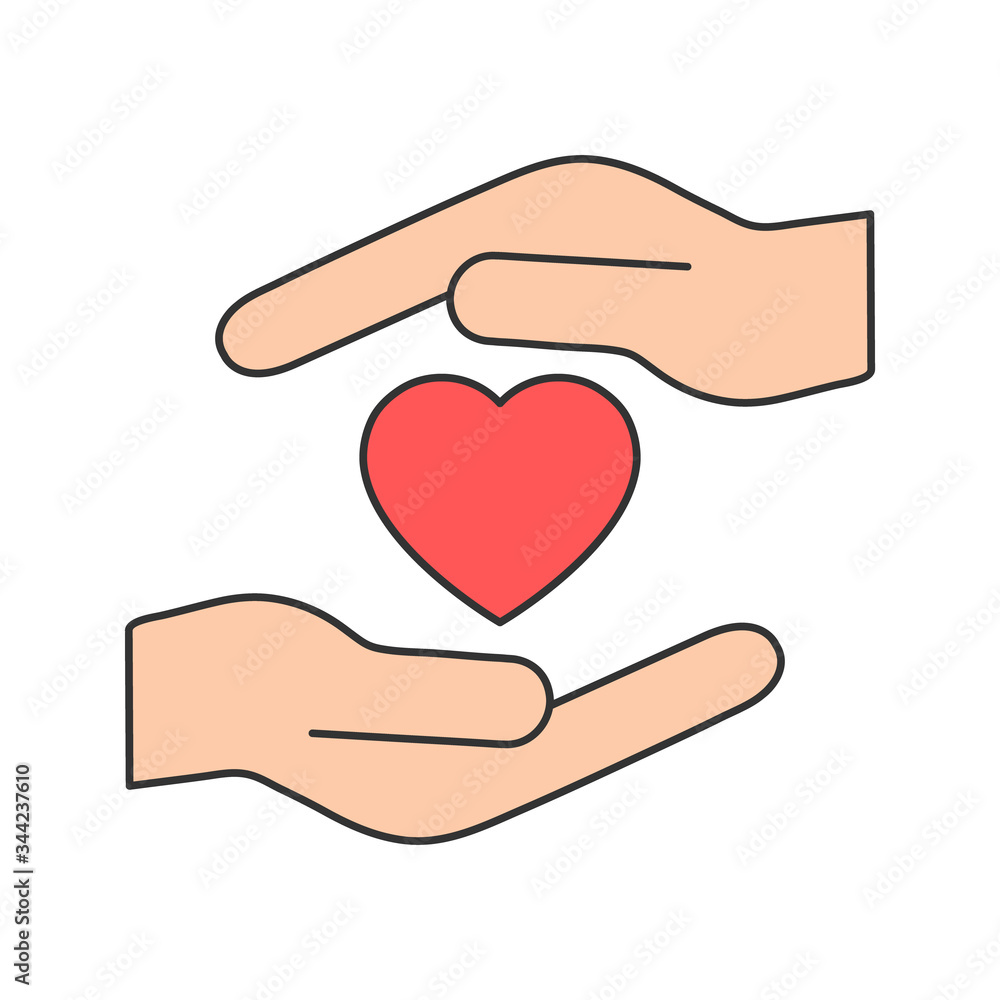 Heart icon on the hand colorful isolated on the white background. Voluntary, charity, donation symbol illustration. Heart icon on the hand colorful isolated on the white background. Voluntary, charity, donation symbol illustration.