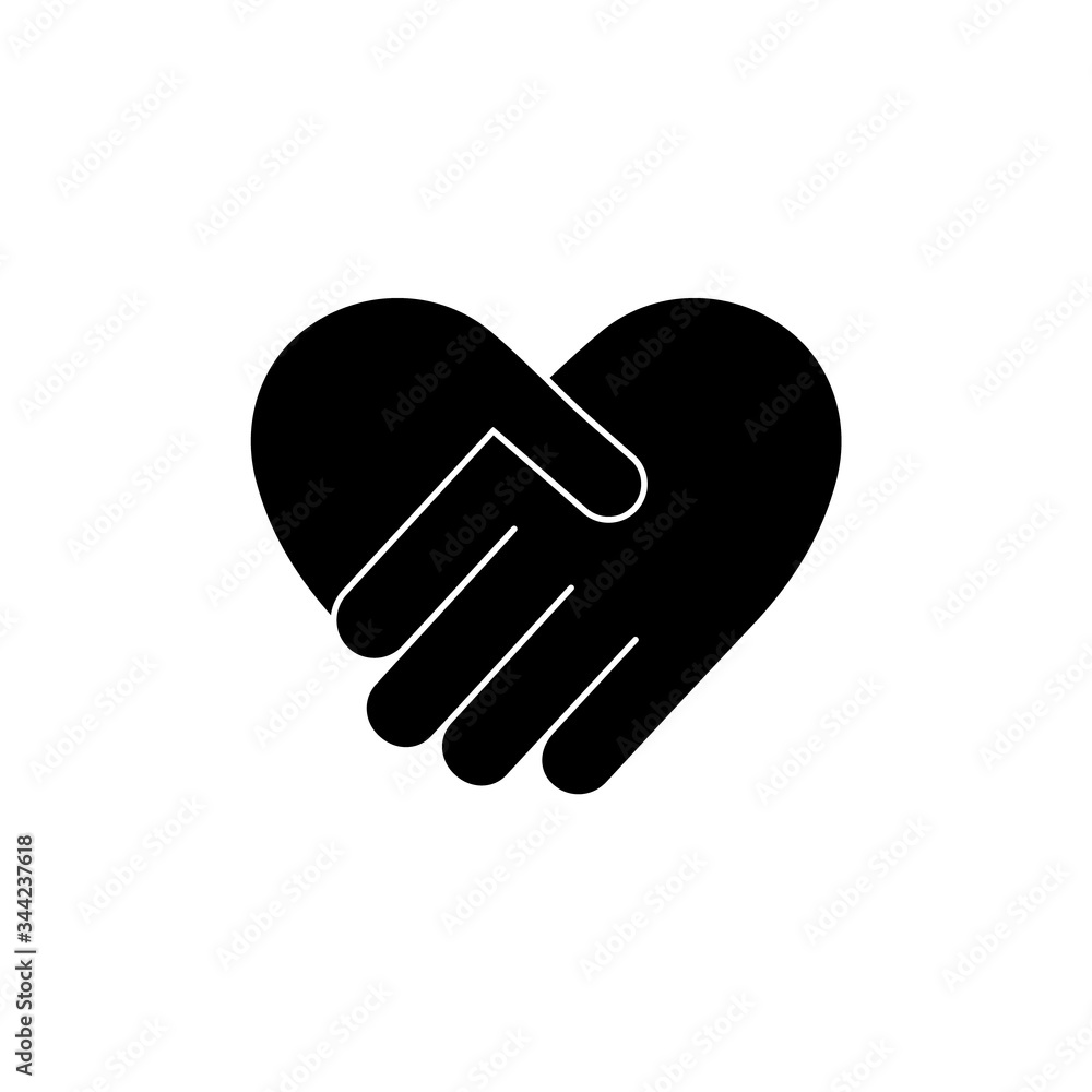 Handshake black silhouette icon in heart shape vector illustration isolated on white background Handshake black silhouette icon in heart shape vector illustration isolated on white background