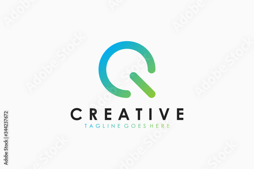 Initial Letter Q Logo. Blue Green Linear Rounded Style isolated on White Background. Usable for Business and Technology Logos. Flat Vector Logo Design Template Element.