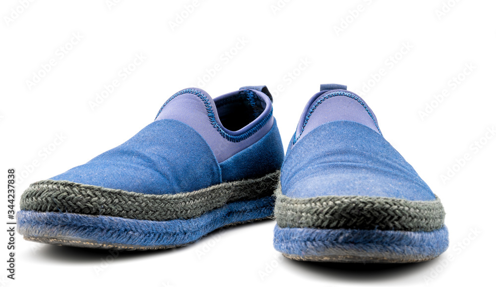 Blue cloth shoes No laces for men for important ceremonies White background or isolated Blue cloth shoes No laces for men for important ceremonies White background or isolated